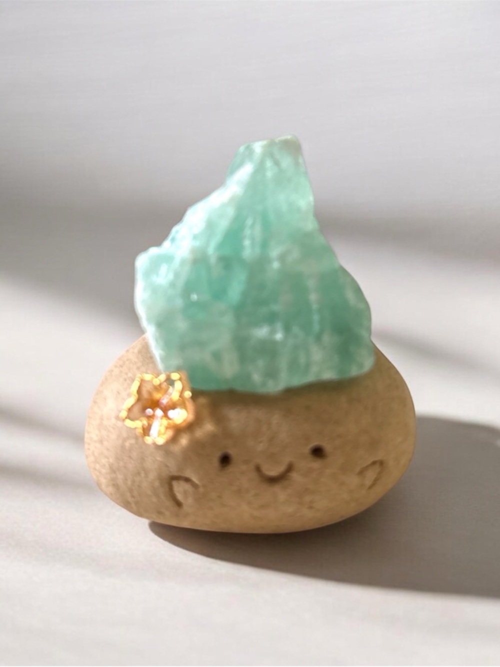 Green Aventurine Crystal Dumpling Charm with Gold Flower
